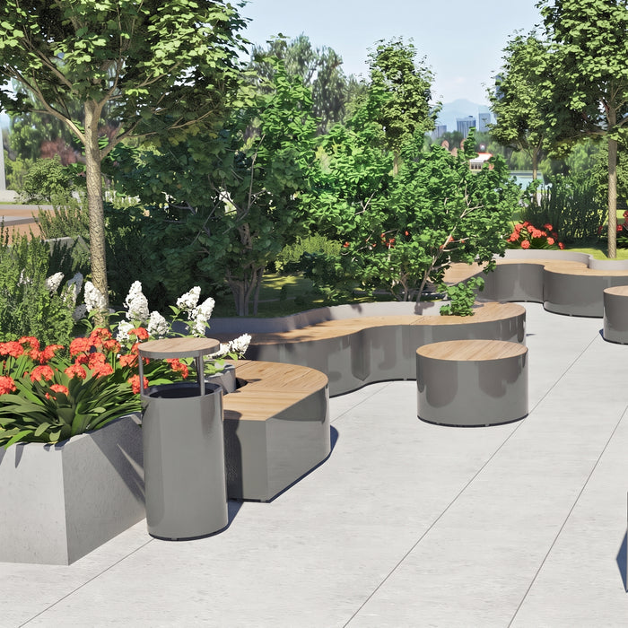 Gewerbefabrik Sitzbank Langsur Outdoor Bank Parkbank Holz Grau RAL 7011 Stadt