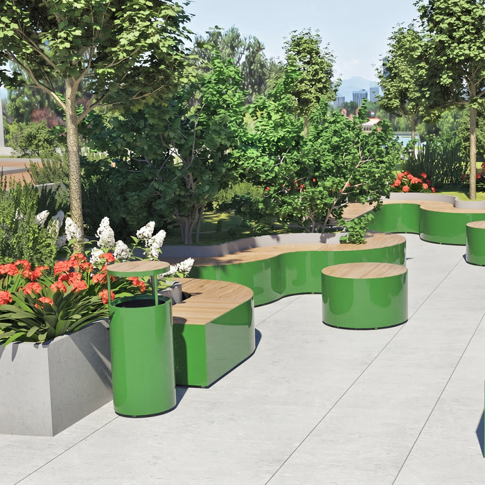 Gewerbefabrik Sitzbank Langsur Outdoor Bank Parkbank Holz Grün RAL 6018 Stadt