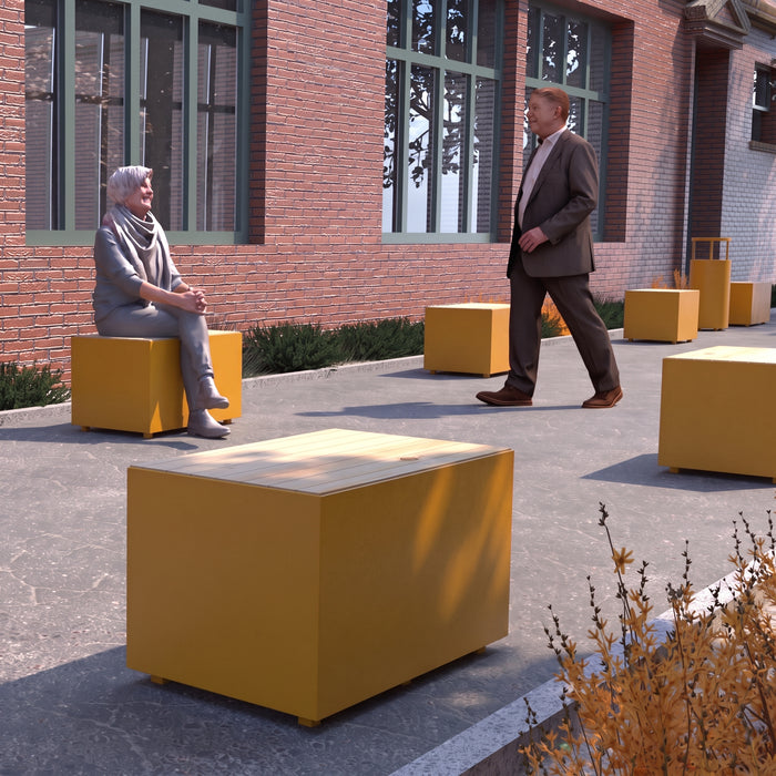 Gewerbefabrik Sitzbank Langweid Outdoor Bank Parkbank Holz Gelb RAL 1028 Park