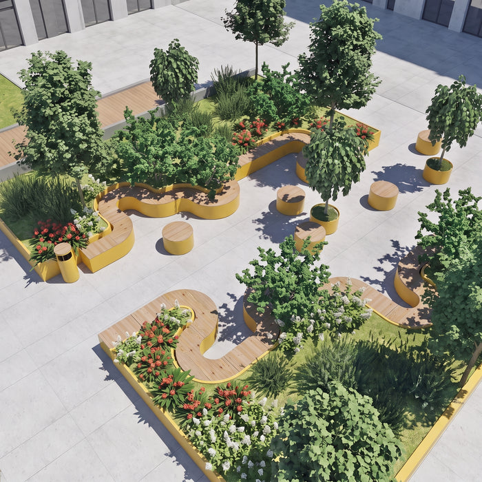 Gewerbefabrik Sitzbank Langweid Outdoor Bank Parkbank Holz Gelb RAL 1028 Stadt