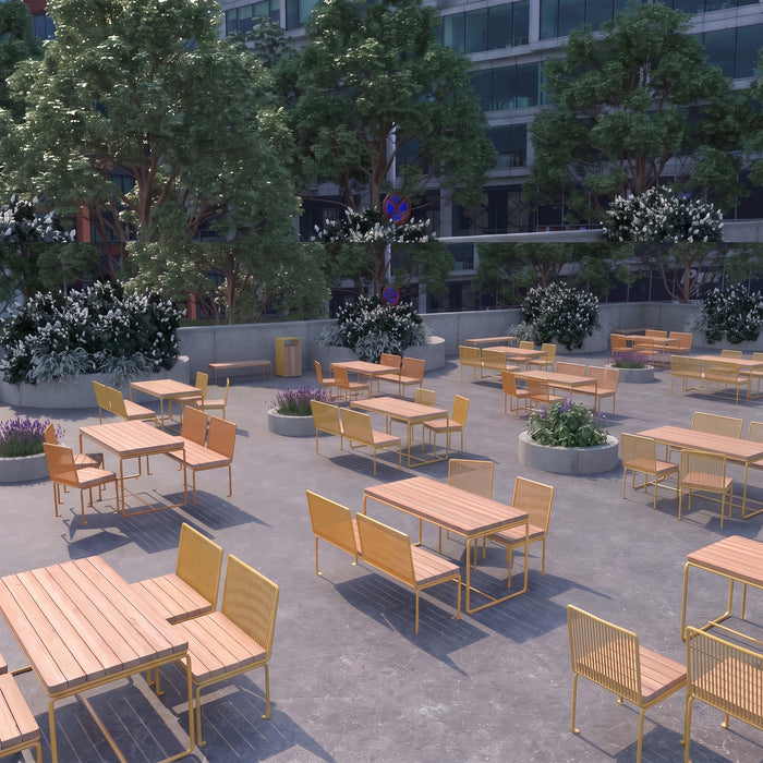Gewerbefabrik Sitzbank Lengerich Outdoor Bank Parkbank Holz Gelb RAL 1028 Stadt