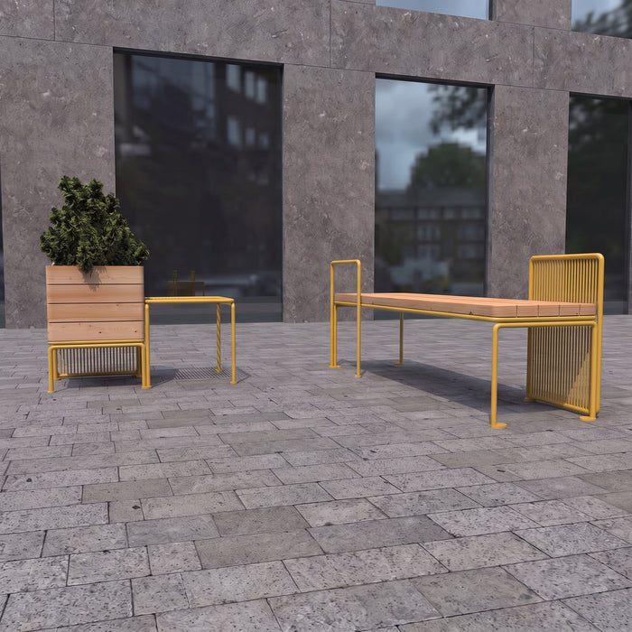 Gewerbefabrik Sitzbank Lenggries Outdoor Bank Parkbank Holz Gelb RAL 1028 Stadt