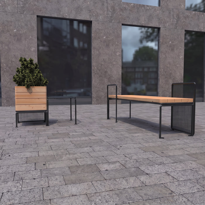 Gewerbefabrik Sitzbank Lenggries Outdoor Bank Parkbank Holz Schwarz RAL 9017 Stadt