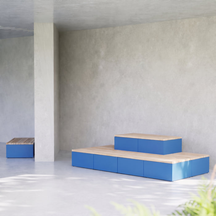 Gewerbefabrik Sitzbank Markdorf Outdoor Bank Parkbank Holz Blau RAL 5005 Stadt
