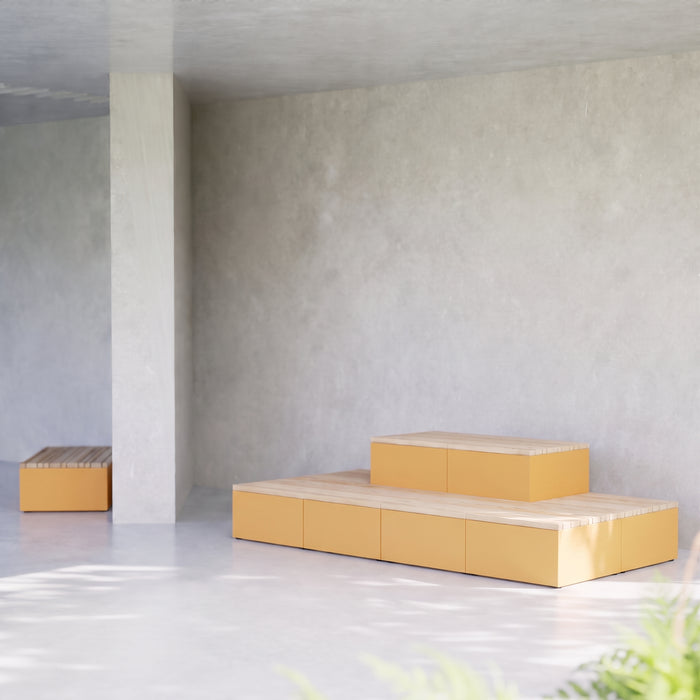 Gewerbefabrik Sitzbank Markdorf Outdoor Bank Parkbank Holz Gelb RAL 1028 Stadt