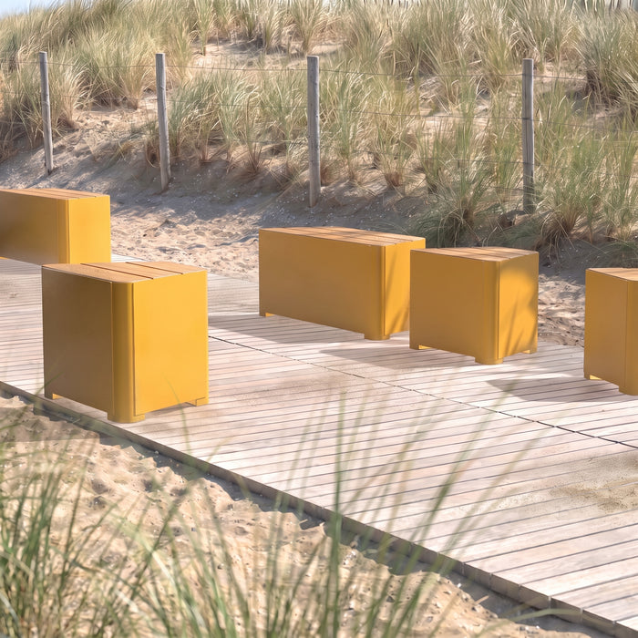 Gewerbefabrik Sitzbank Marksuhl Outdoor Bank Parkbank Holz Gelb RAL 1028 Stadt