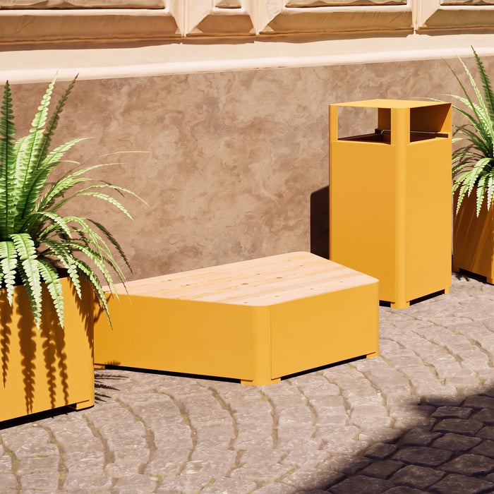 Gewerbefabrik Sitzbank Marktsteft Outdoor Bank Parkbank Holz Gelb RAL 1028 Park