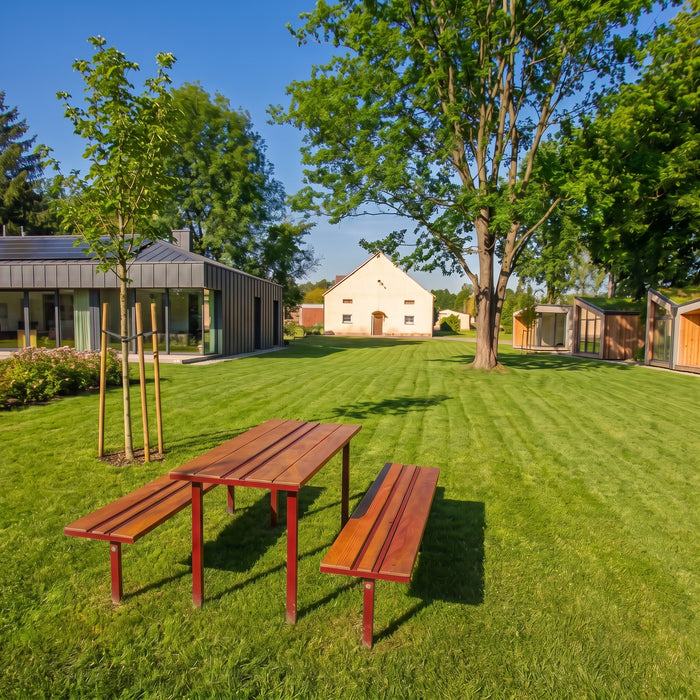 Gewerbefabrik Sitzbank Neuburg Outdoor Bank Parkbank Rot RAL 3001 Stadt