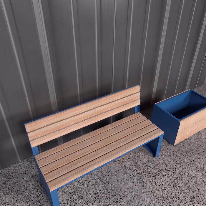 Gewerbefabrik Sitzbank Otterberg Outdoor Bank Parkbank Holz Blau RAL 5005 Park