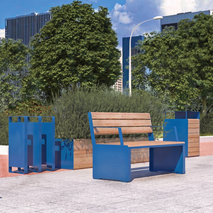 Gewerbefabrik Sitzbank Otterberg Outdoor Bank Parkbank Holz Blau RAL 5005 Stadt