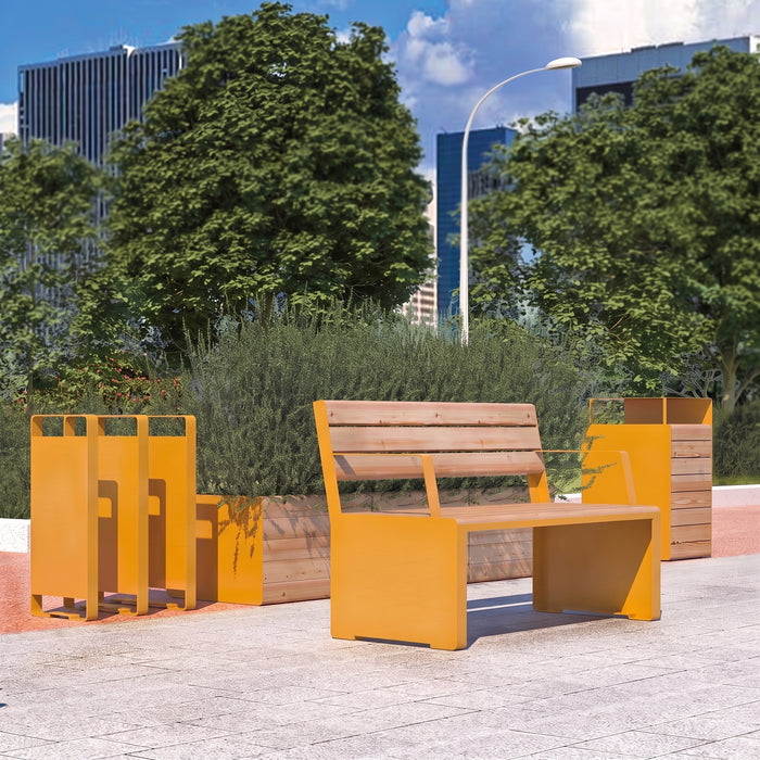 Gewerbefabrik Sitzbank Otterberg Outdoor Bank Parkbank Holz Gelb RAL 1028 Stadt