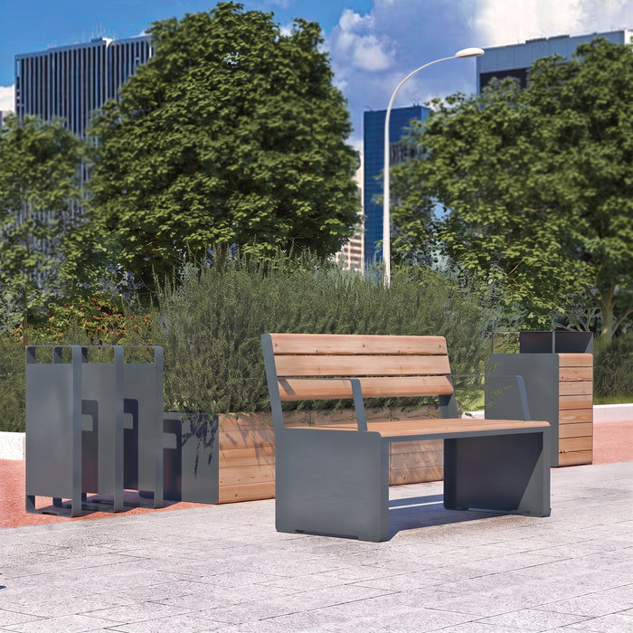 Gewerbefabrik Sitzbank Otterberg Outdoor Bank Parkbank Holz Grau RAL 7011 Stadt