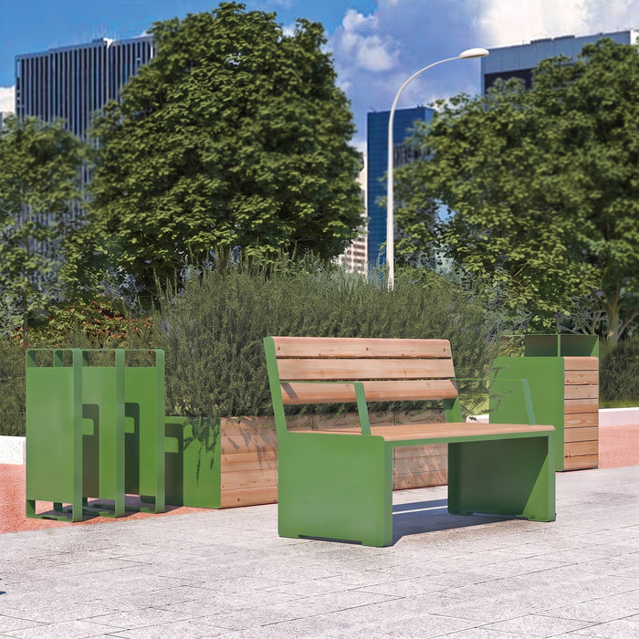 Gewerbefabrik Sitzbank Otterberg Outdoor Bank Parkbank Holz Grün RAL 6018 Stadt