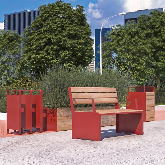 Gewerbefabrik Sitzbank Otterberg Outdoor Bank Parkbank Holz Rot RAL 3001 Stadt