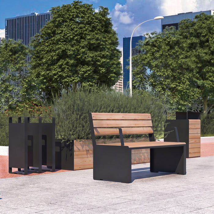 Gewerbefabrik Sitzbank Otterberg Outdoor Bank Parkbank Holz Schwarz RAL 9017 Stadt
