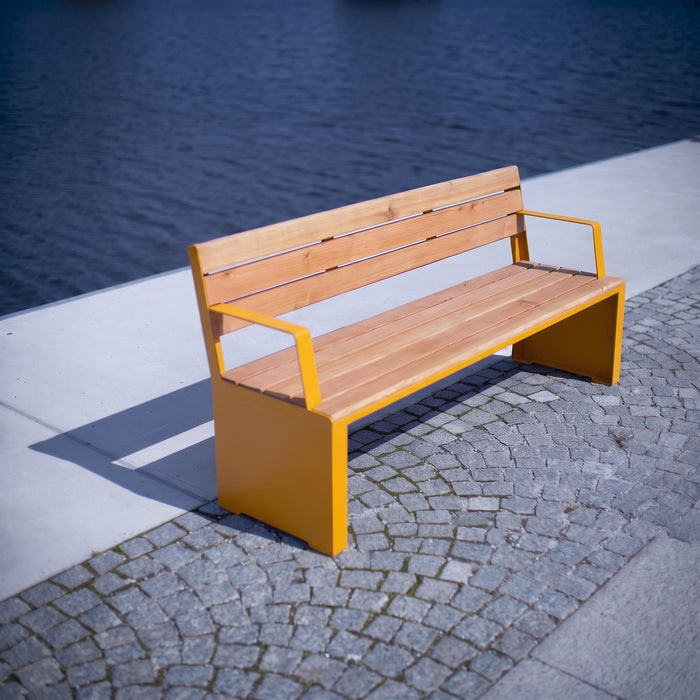 Gewerbefabrik Sitzbank Otterndorf Outdoor Bank Parkbank Holz Gelb RAL 1028 Stadt