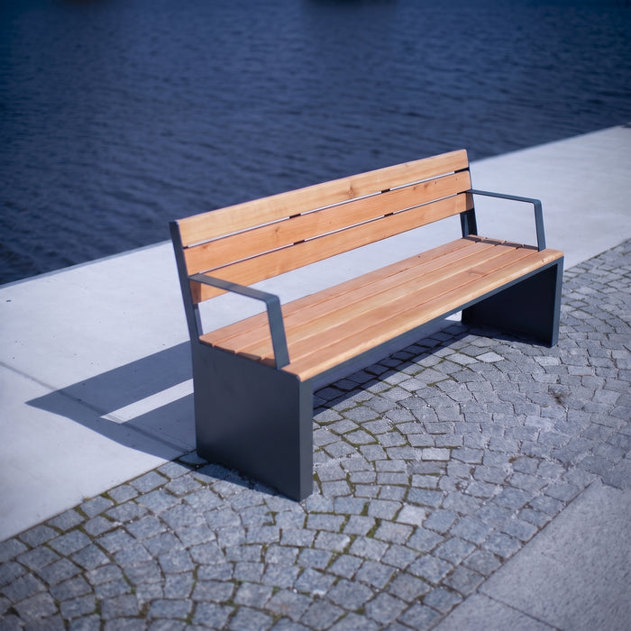 Gewerbefabrik Sitzbank Otterndorf Outdoor Bank Parkbank Holz Grau RAL 7011 Stadt