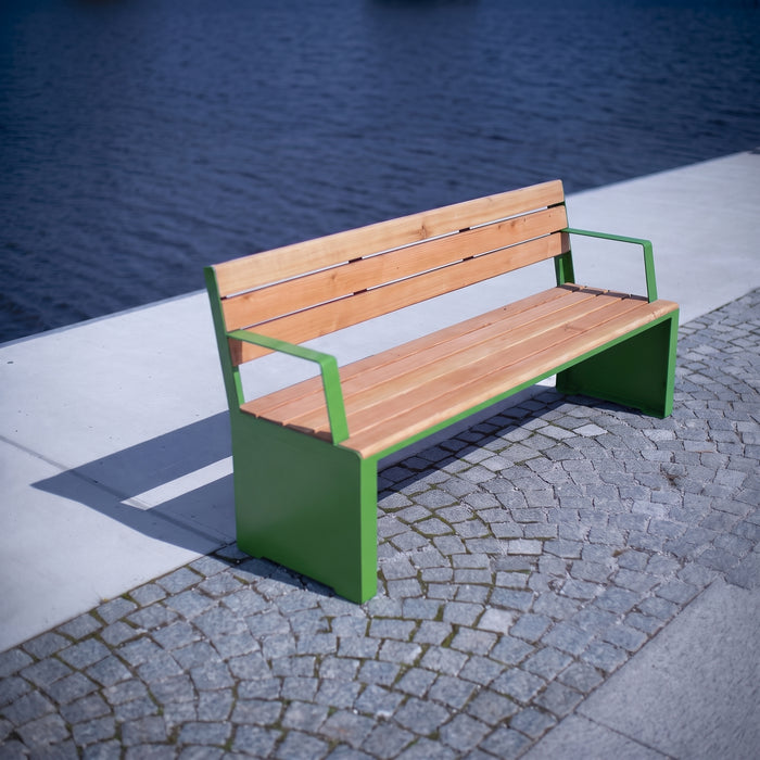 Gewerbefabrik Sitzbank Otterndorf Outdoor Bank Parkbank Holz Grün RAL 6018 Stadt
