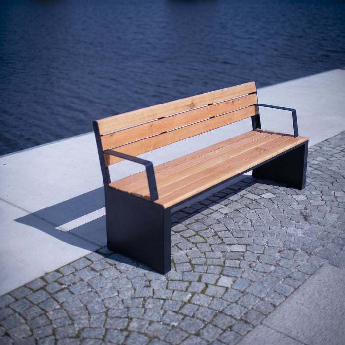 Gewerbefabrik Sitzbank Otterndorf Outdoor Bank Parkbank Holz Schwarz RAL 9017 Stadt