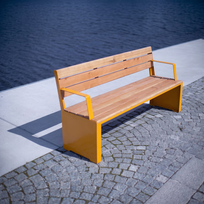 Gewerbefabrik Sitzbank Ottobeuren Outdoor Bank Parkbank Holz Gelb RAL 1028 Park