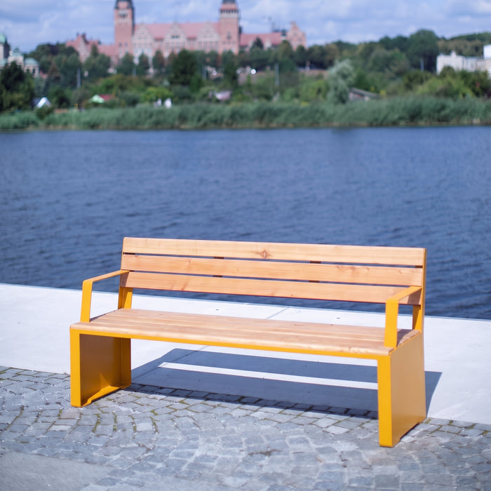 Gewerbefabrik Sitzbank Ottobeuren Outdoor Bank Parkbank Holz Gelb RAL 1028 Stadt