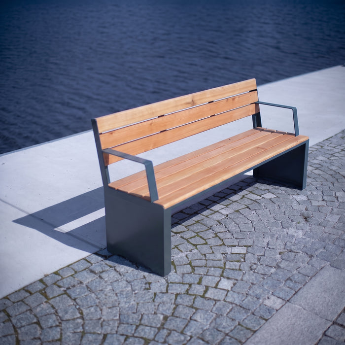 Gewerbefabrik Sitzbank Ottobeuren Outdoor Bank Parkbank Holz Grau RAL 7011 Park