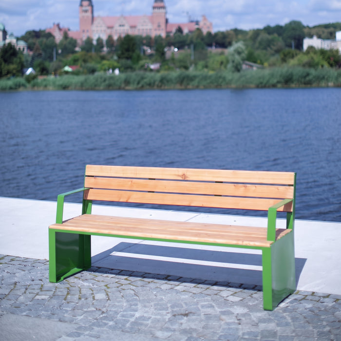 Gewerbefabrik Sitzbank Ottobeuren Outdoor Bank Parkbank Holz Grün RAL 6018 Stadt