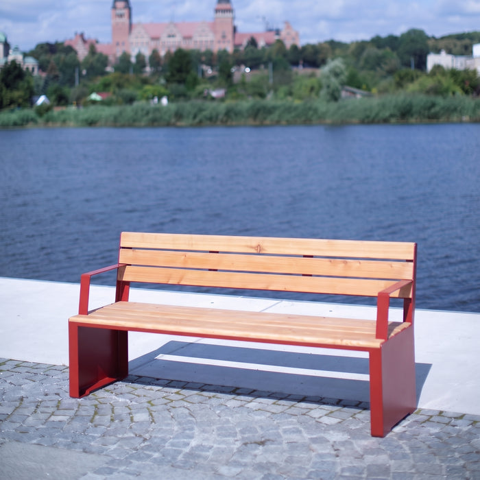 Gewerbefabrik Sitzbank Ottobeuren Outdoor Bank Parkbank Holz Rot RAL 3001 Stadt