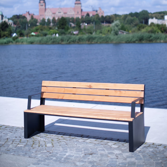 Gewerbefabrik Sitzbank Ottobeuren Outdoor Bank Parkbank Holz Schwarz RAL 9017 Stadt