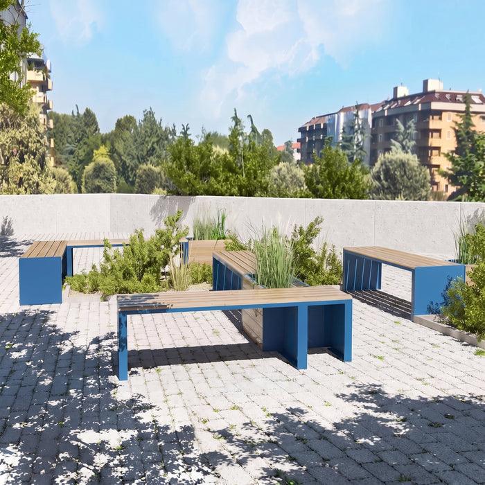 Gewerbefabrik Sitzbank Ottobrunn Outdoor Bank Parkbank Holz Blau RAL 5005 Stadt