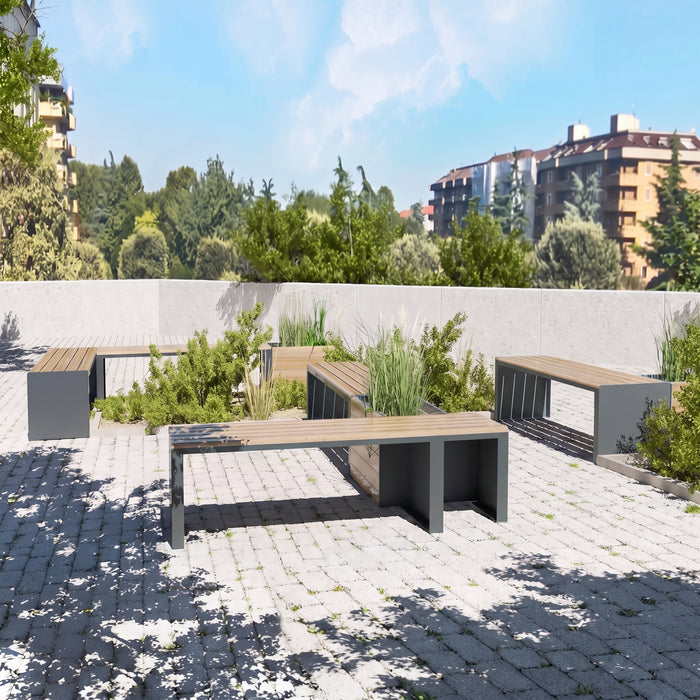 Gewerbefabrik Sitzbank Ottobrunn Outdoor Bank Parkbank Holz Grau RAL 7011 Stadt