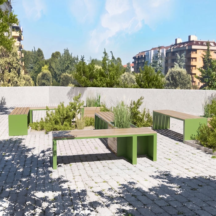 Gewerbefabrik Sitzbank Ottobrunn Outdoor Bank Parkbank Holz Grün RAL 6018 Stadt