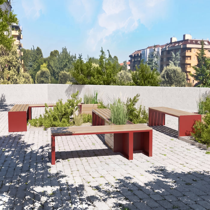 Gewerbefabrik Sitzbank Ottobrunn Outdoor Bank Parkbank Holz Rot RAL 3001 Stadt