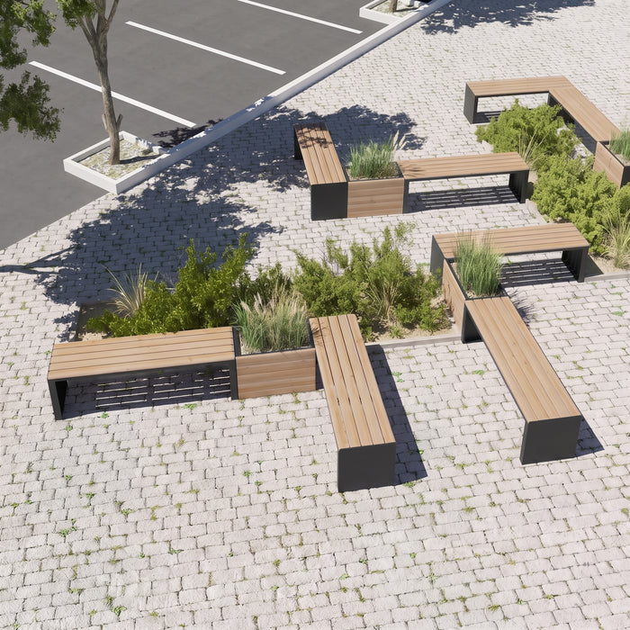 Gewerbefabrik Sitzbank Ottweiler Outdoor Bank Parkbank Holz Schwarz RAL 9017 Park
