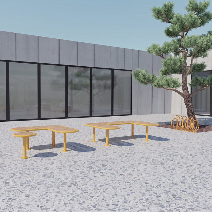 Gewerbefabrik Sitzbank Rodenbach Outdoor Bank Parkbank Holz Gelb RAL 1028 Stadt