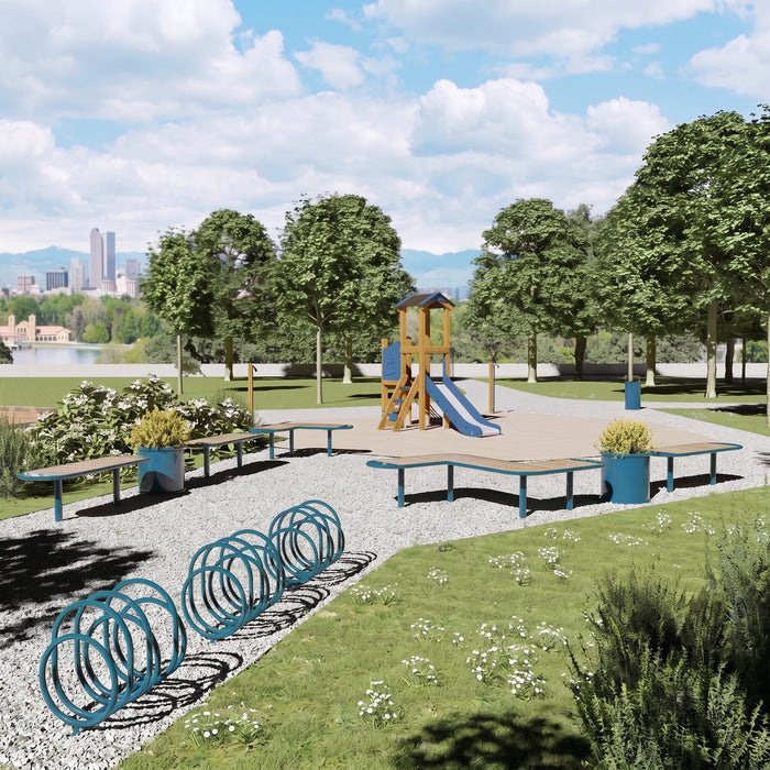 Gewerbefabrik Sitzbank Rodewald Outdoor Bank Parkbank Holz Blau RAL 5005 Stadt
