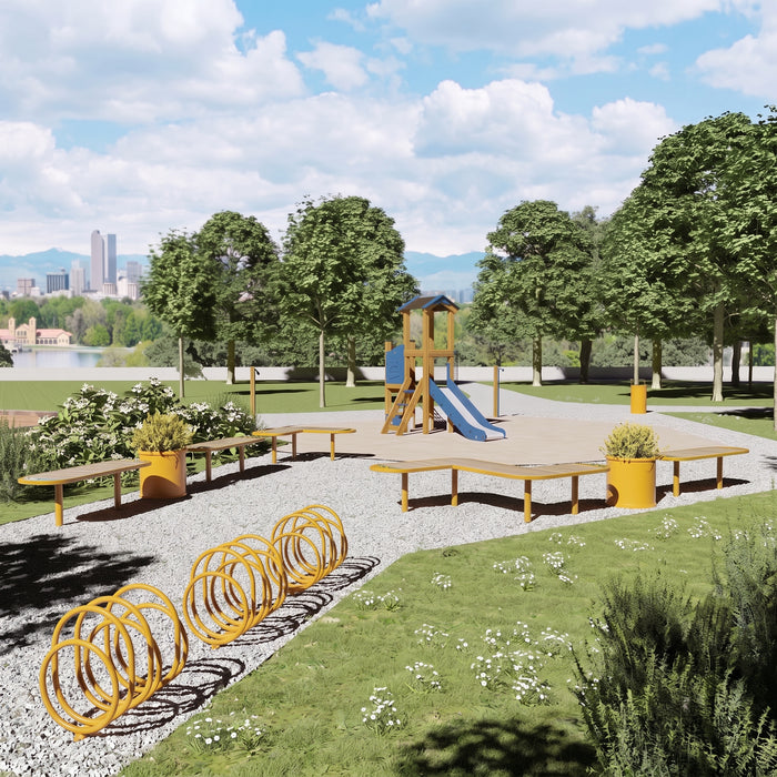 Gewerbefabrik Sitzbank Rodewald Outdoor Bank Parkbank Holz Gelb RAL 1028 Stadt