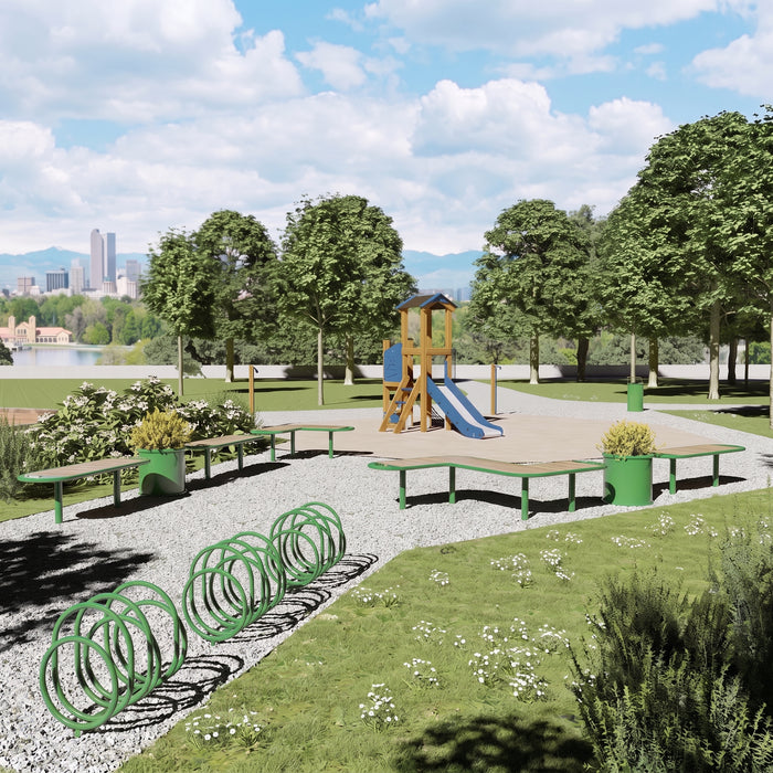 Gewerbefabrik Sitzbank Rodewald Outdoor Bank Parkbank Holz Grün RAL 6018 Stadt