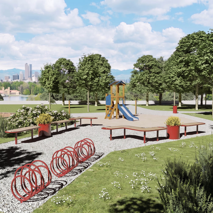 Gewerbefabrik Sitzbank Rodewald Outdoor Bank Parkbank Holz Rot RAL 3001 Stadt