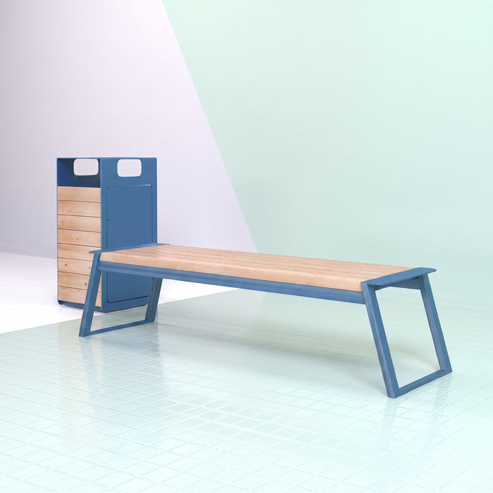 Gewerbefabrik Sitzbank Rott Outdoor Bank Parkbank Holz Blau RAL 5005 Stadt