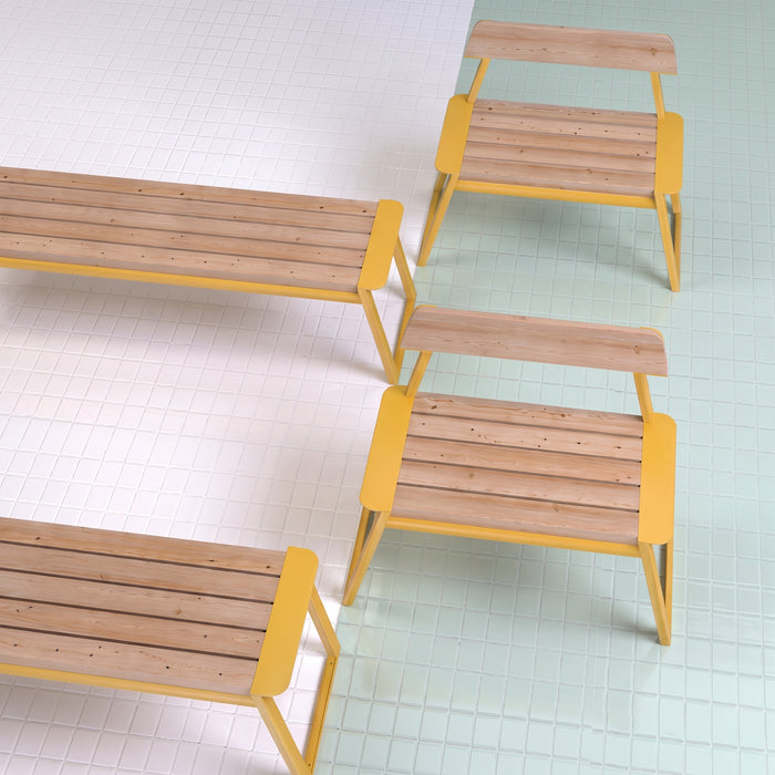 Gewerbefabrik Sitzbank Rottach Outdoor Bank Parkbank Holz Gelb RAL 1028 Park