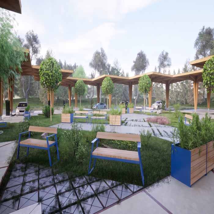 Gewerbefabrik Sitzbank Rottenburg Outdoor Bank Parkbank Holz Blau RAL 5005 Stadt