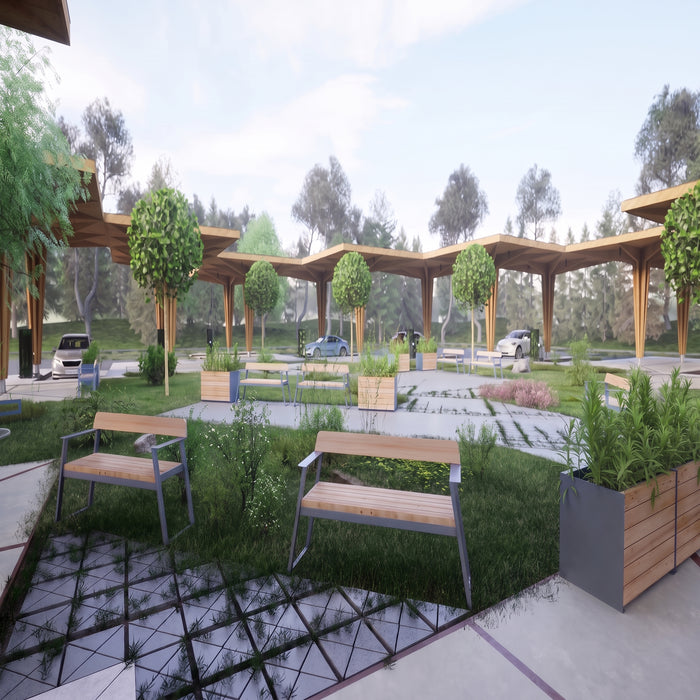 Gewerbefabrik Sitzbank Rottenburg Outdoor Bank Parkbank Holz Grau RAL 7011 Stadt