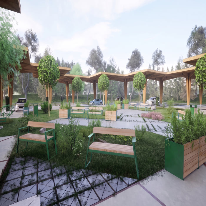 Gewerbefabrik Sitzbank Rottenburg Outdoor Bank Parkbank Holz Grün RAL 6018 Stadt