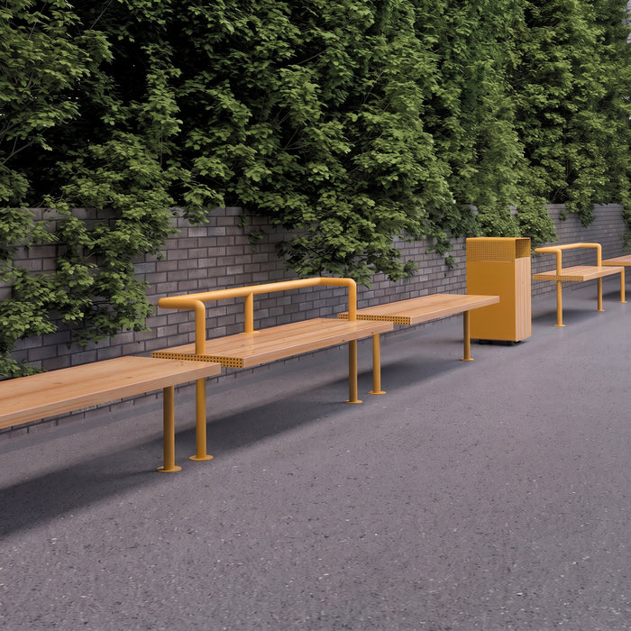 Gewerbefabrik Sitzbank Trebbin Outdoor Bank Parkbank Holz Gelb RAL 1028 Park