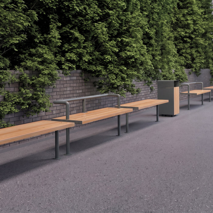 Gewerbefabrik Sitzbank Trebbin Outdoor Bank Parkbank Holz Grau RAL 7011 Park