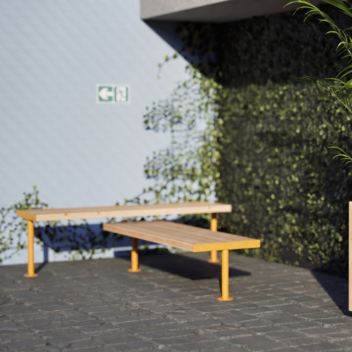 Gewerbefabrik Sitzbank Trebgast Outdoor Bank Parkbank Holz Gelb RAL 1028 Park