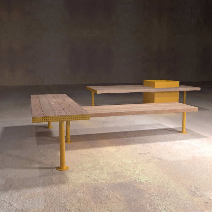 Gewerbefabrik Sitzbank Trebgast Outdoor Bank Parkbank Holz Gelb RAL 1028 Stadt
