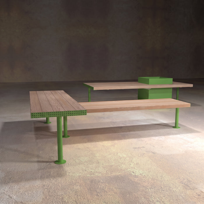 Gewerbefabrik Sitzbank Trebgast Outdoor Bank Parkbank Holz Grün RAL 6018 Stadt
