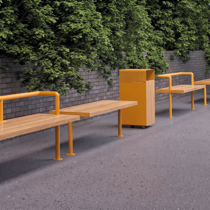 Gewerbefabrik Sitzbank Trebur Outdoor Bank Parkbank Holz Gelb RAL 1028 Park